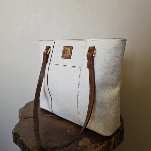 Dooney & Bourke Wexford Lexington Pebble Leather Tote Bag White Tan Handles Red - Picture 8 of 16